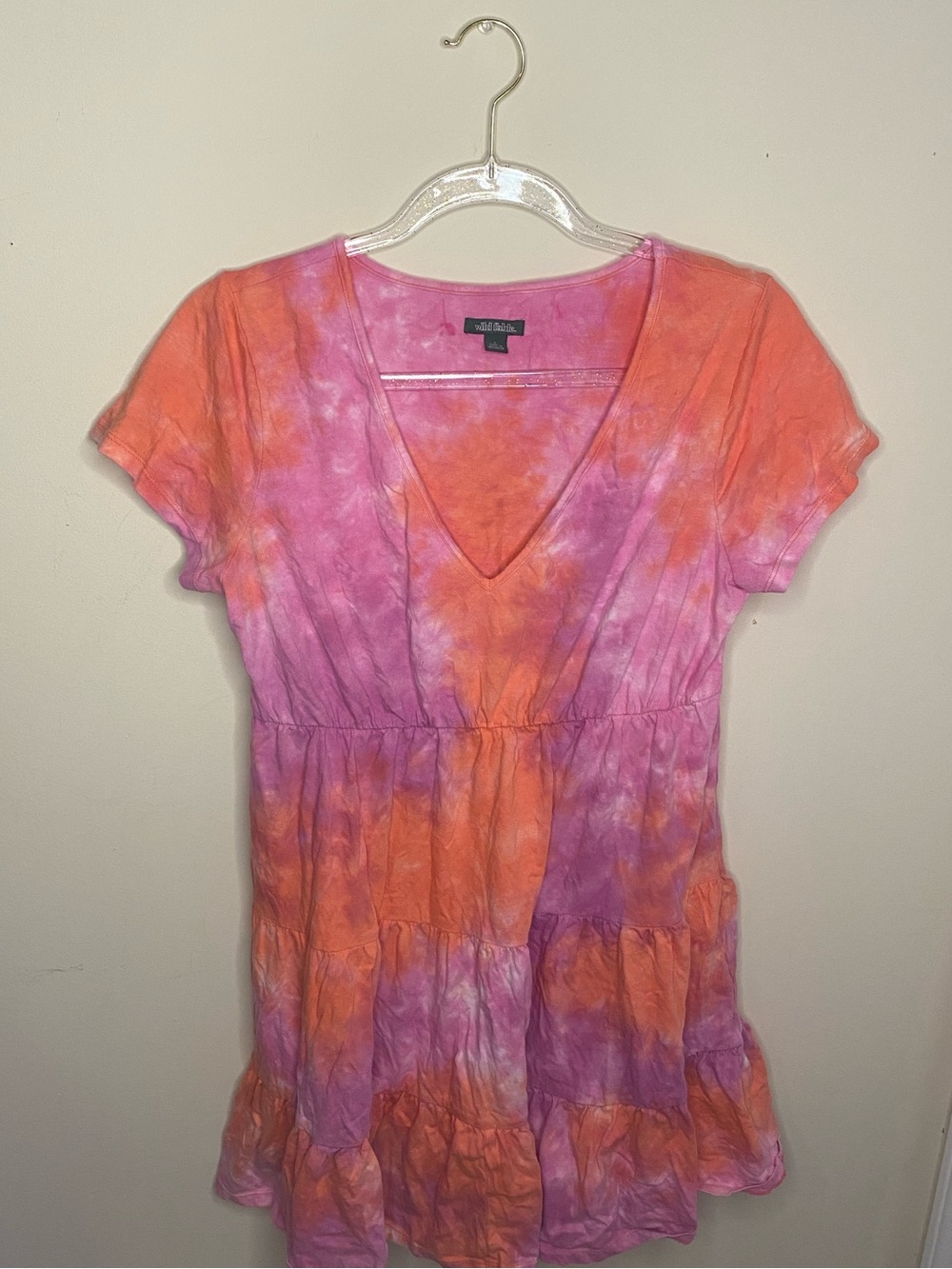 wild fable Pink & Orange Tie-Dye V-Neck Short Sleeve Tunic